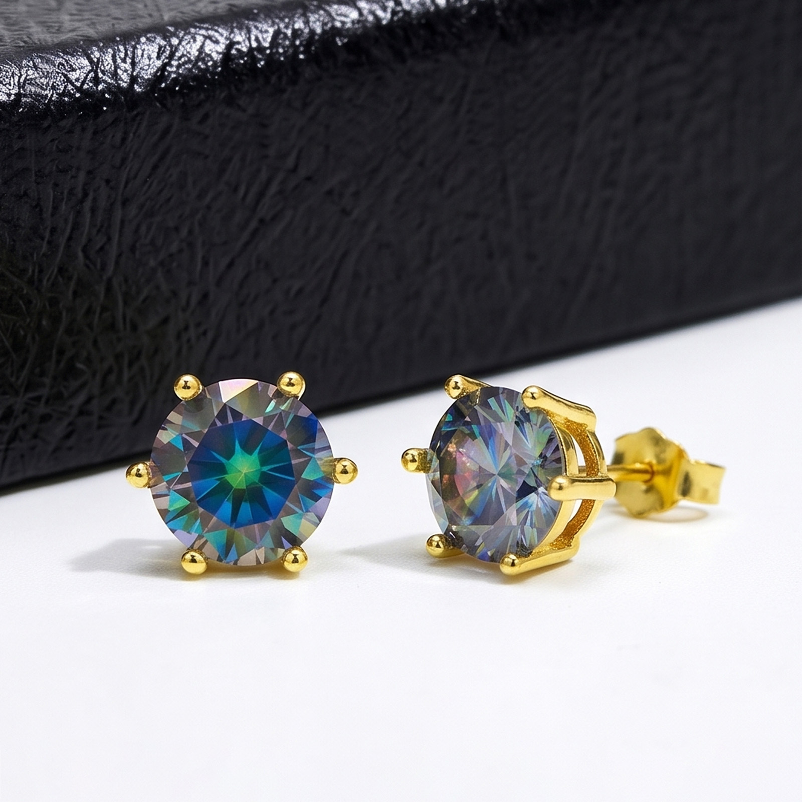 Brilliant Seven-Color Blue Moissanite Stud Earrings, Exquisite Gift